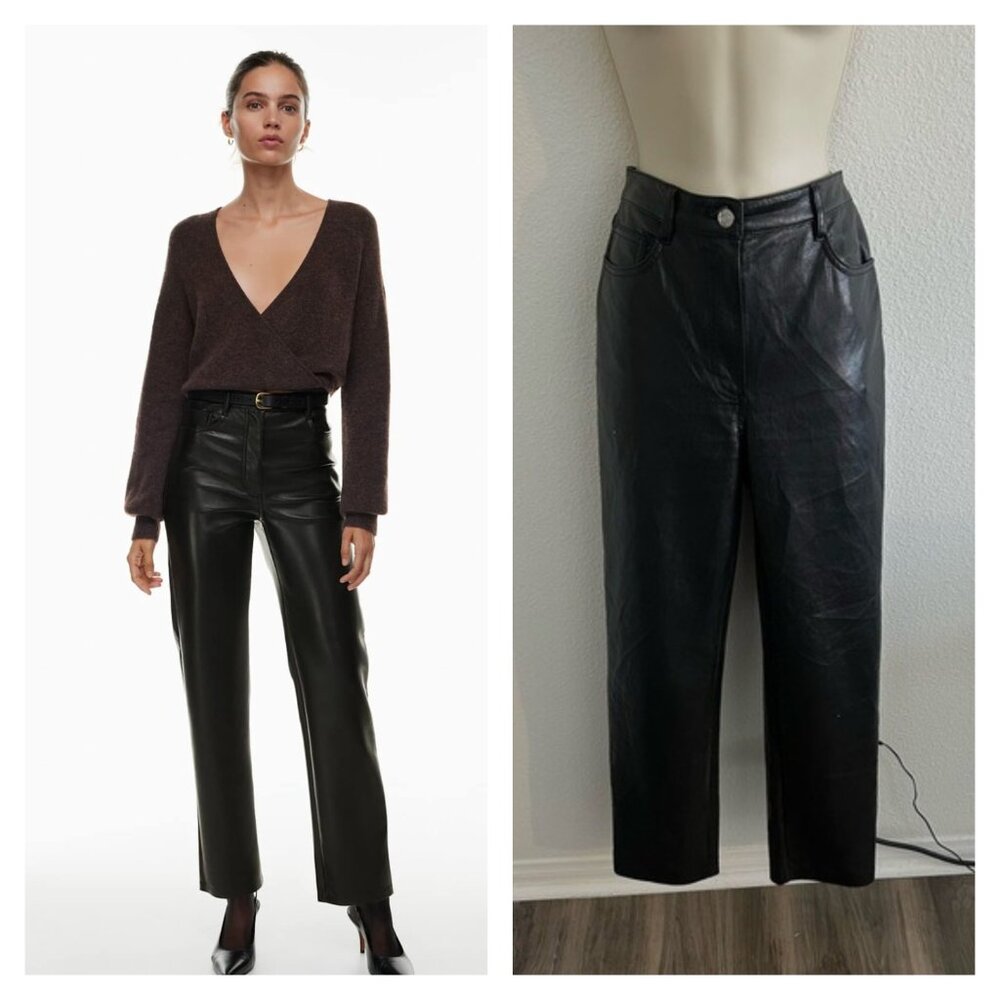 Aritzia Wilfred 4 Melina Black Faux Vegan Leather Straight Leg Pants‎ High Rise